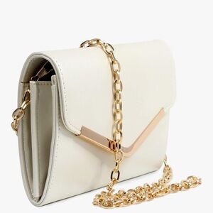 OKPTA White Faux Leather Envelope Gold Chain Strap Clutch Shoulder Bag NWOT